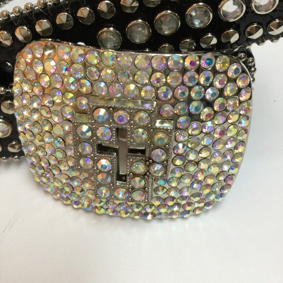 Leather Rhinestone Studded Concho Cross Belt Black Bling Buckle Country Cowgirl main image 6